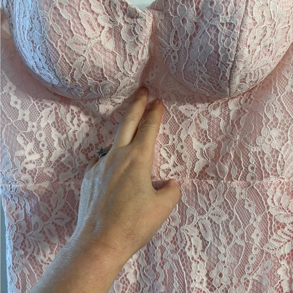 BCBGMAXAZRIA Women's Pink Bodice Floral Illusion Lace Strapless Evening Dress - Picture 6 of 8